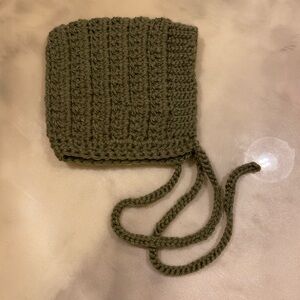 Hand made Crocheted Olive Green Baby Bonnet